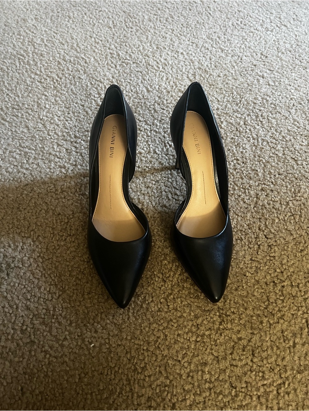 Gianni Bini Black Leather d’Orsay Pointed Toe Stiletto Heels